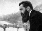 Theodor Herzl leaning over the balcony of the Hotel Les Trois Rois (Three King's hotel / Hotel drei Könige) in Basel, Switzerland, possibly during the Sixth Zionist conference there (see here)