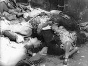 Polish Civilians murdered by German SS forces (Oscar Dirlewanger) in Warsaw Uprising , August 1944. Captured from a film by insurgent documentation cell.