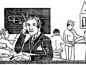 English: Cartoon showing a man receiving Morse code during an amateur radio examination.