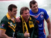 English: Josh Morris, Steve Morris and Brett Morris following the France versus Australia Rugby League Four Nations match in 2009 in Paris.