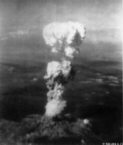 The mushroom cloud over Hiroshima after the dropping of the atomic bomb nicknamed 'Little Boy' (1945).