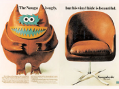 Advertising campaign showing the fictional Nauga character. Note that the Nauga's skin is made of vinyl.