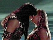 Xena kissing Gabrielle on the episode 