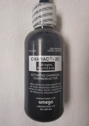 English: Oral charcoal used typically used to treat an overdose.