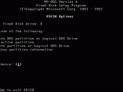 MS-DOS FDISK Main Menu