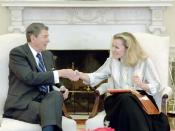 President Reagan meeting with Peggy Noonan in the Oval Office