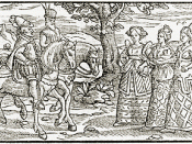 Macbeth and Banquo meeting the witches in a woodcut from Holinshed's Chronicles