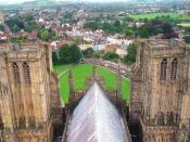 English: The city of Wells, Somerset, UK as seen from atop the central tower of Wells Cathedral looking West.