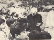 Jawaharlal Nehru hands out sweets to students at Nongpoh in Meghalaya