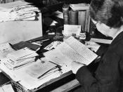 English: Postal and Telegraph Censorship Department worker checks the content of a letter. During the Second World War personal correspondence was routinely censored. This image is from the collections of The National Archives. Feel free to share it withi