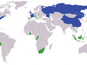 The United Nations Security Council as of 2007, showing permanent members in blue and current elected members in green.
