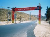 A picture of a Hezbollah sign over the highway in South Lebanon near the Litani River