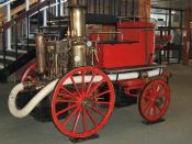Preserved British steam-powered fire engine – an example of a mobile steam engine. This is a horse-drawn vehicle: the steam engine drives the water pump