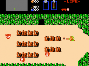 Link fights enemies on the overland map of Hyrule in The Legend of Zelda, his gaming debut.