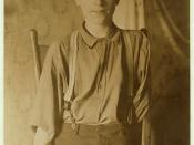 134 Broadway, Cincinnati, Ohio. Harry McShane, 16 yrs. of age on June 29, 1908. Had his left arm pulled off near shoulder, and right leg broken through kneecap, by being caught on belt of a machine in Spring factory in May 1908. Had been working in factor