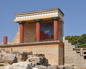 The palace of Knossos (Crete, Greece): part of the northern entrance, reconstructed by the British archaeologist Sir Arthur Evans