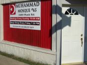 English: Photograph of Nation of Islam mosque. Sign and portion of building. Sign reads 