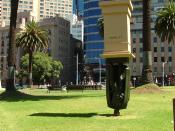 'Landmark' by Charles Robb, an inverted statue of Charles Joseph Latrobe in Gordon Reserve, Melbourne, Australia (now permanently installed at Latrobe University, Melbourne)