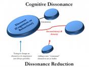 A diagram of cognitive dissonance theory. Dissonance reduction can be accomplished in various ways, broadly including the addition of more, consonant elements, or else changing the existing elements.