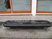 English: The spirit of the townspeople is unbroken One of several of what I take to be artworks in central Southampton - they would be very uncomfortable seats - this is in Waterloo Terrace. Southampton suffered 57 air-raids in WWII, 630 civilian fataliti