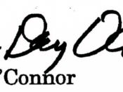 Signature of former Supreme Court Justice Sandra Day O'Connor on her resignation document.