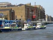 English: Police boats moored up at Wapping marine police station.