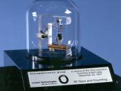 A stylized replica of the first transistor invented at Bell Labs on December 23, 1947.