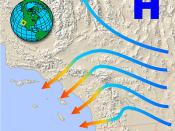 English: Map illustration showing propagation of a Santa Ana wind event in southern California, USA