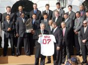 The Boston Red Sox of Major League Baseball (United States) are honored by President George W. Bush following the side's winning the 2007 World Series.