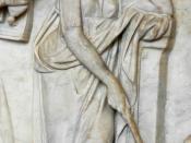 Urania, muse of astronomy, ponting to a globe with a stick. Detail from the “Muses Sarcophagus”, representing the nine Muses and their attributes. Marble, first half of the 2nd century AD, found by the Via Ostiense.