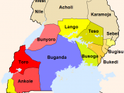 The administrative divisions of the British Protectorate of Uganda, including five of today's six kingdoms.