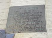 English: Stone plaque above front door of the former home of William Hazlitt in Wem, Shropshire, UK. Inscription reads: 