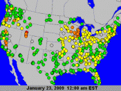 English: US Air Quality Index Map-1/23/2009