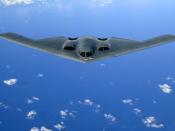 A B-2 Spirit soars after a refueling mission over the Pacific Ocean on Tuesday, May 30, 2006. The B-2, from the 509th Bomb Wing at Whiteman Air Force Base, Mo., is part of a continuous bomber presence in the Asia-Pacific region. (U.S. Air Force photo/Staf