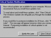 Screenshot of the Critical Update Notification tool in Windows 98.