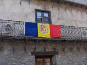 Andorran flag on balcony, Ordino, Andorra