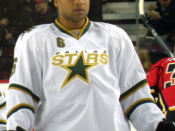 English: Dallas Stars defenceman Trevor Daley prior to a National Hockey League game against the Calgary Flames, in Calgary.