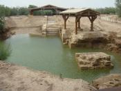 The supposed location where John baptized Jesus Christ East of the River Jordan.