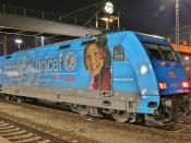 101 016 (DB class 101) with UNICEF ads at Ingolstadt main station