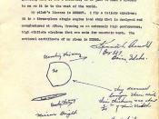 The letter with a drawing of flying saucers or flying disks submitted by pilot Kenneth Arnold to Army Air Force intelligence on July 12, 1947. Source: http://obscurantist.com/oma/arnold_kenneth