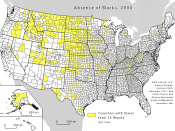 U.S. Census map indicating U.S. counties with fewer than 25 black or African American inhabitants