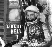 English: Astronaut Virgil I. Grissom prepares to enter the Liberty Bell 7 spacecraft prior to his successful mph (0 km/h) space ride. He reached an altitude of miles (0 km). This was the second man-in-space flight for the U.S. in its series of suborbital 