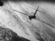 Gun camera photo of a Mikoyan Gurevich MiG-15 being attacked by U.S. Air Force North American F-86 Sabre over Korea in 1952-53, piloted by Capt. Manuel 