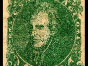 English: Confederate Postage stamp, Andrew Jackson, 1862 issue, 2c, green