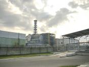 The Chernobyl reactor #4 with enclosing sarcophagus.