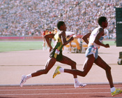 English: Owen Hamilton represents Jamaica in the 800 meter track and field team event at the 1984 Summer Olympics.
