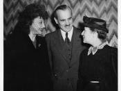 Lise Meitner (1878-1968), standing at meeting with Arthur H. Compton and Katherine Cornell