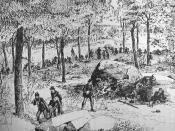 English: The 22nd Regiment Massachusetts Volunteer Infantry fighting on the Rose Farm during the Battle of Gettysburg on July 2, 1863