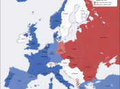 Division of Europe during the Cold War. Blue = US led NATO, Red = USSR led Warsaw pact.