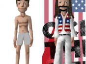 English: This is a graphic of two avatars, one wearing virtually nothing (except shorts) while the other is wearing a patriotic outfit and is standing in front of a patriotic backdrop. The idea is to illustrate the concept of culture - culture being what 